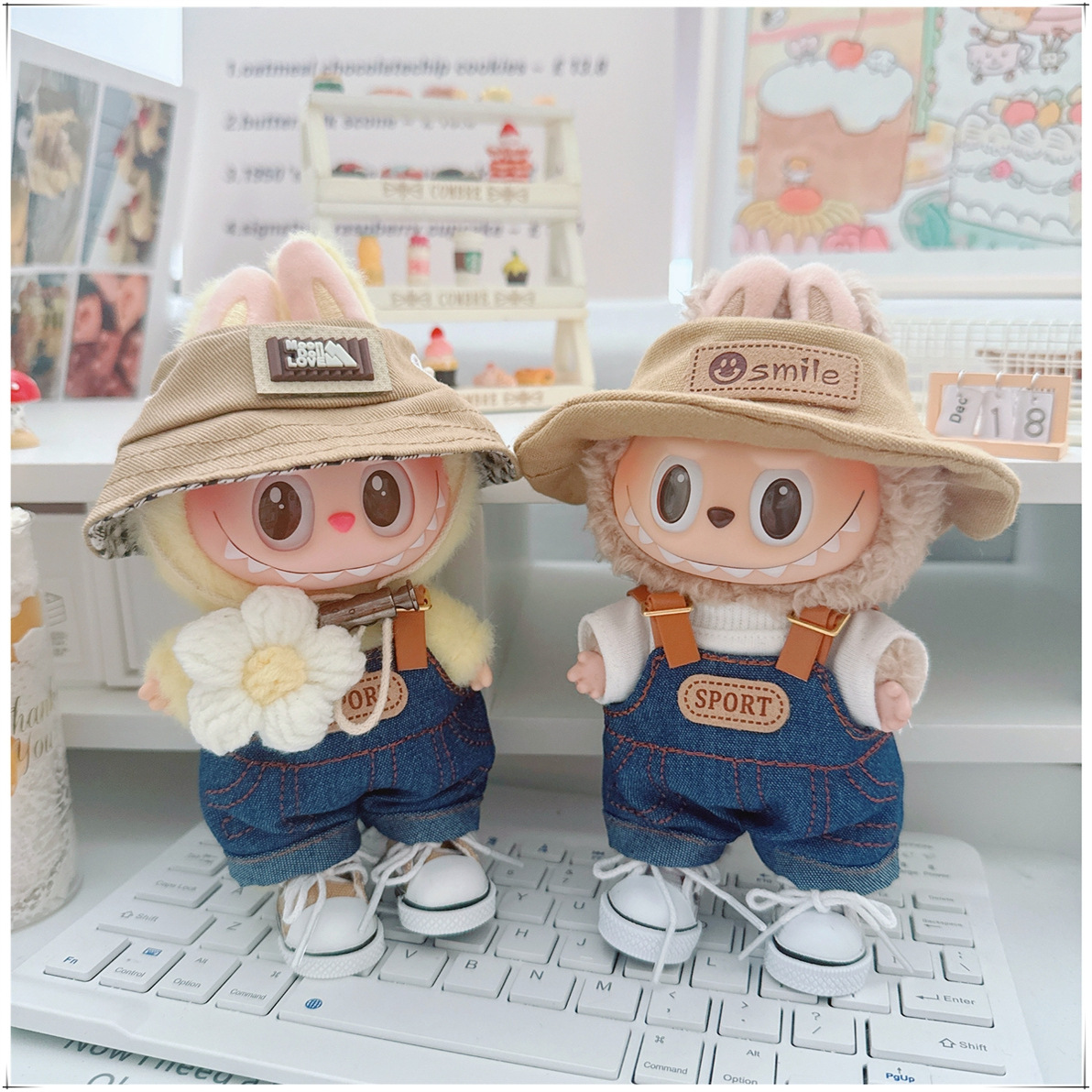 17cm labubu baby clothes dimoo vinyl baby clothes lulu pig baby three-year-old T-shirt flower suspenders