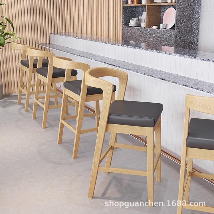 Modern Simple Solid Wood Bar Chair Milk Tea Shop Bar Cafe Casual Bar Counter Window High Table and Chair Combination