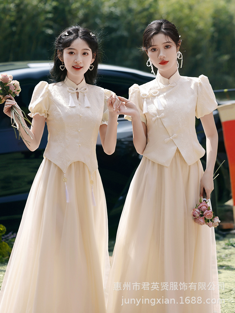 New Chinese Bridesmaid Dress Dress 2025 Summer New Style Small High-end Sense Usually Wear Sisters Bridesmaid Dress