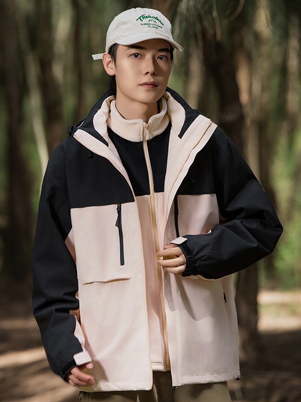 Solid Color Jacket with Custom Printed Logo, Outdoor Windproof Three-In-One Jacket for Men and Women, Custom Printed Thickeneded Work Clothes