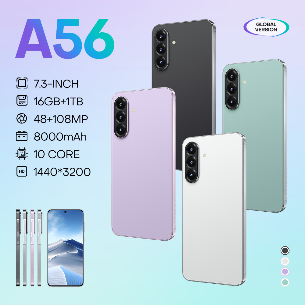 Hot-Selling A56 Cross-Border Mobile Phone 4g In-Stock Original Case 3+32 Wireless Charging 6.75inch Foreign Trade Smartphone