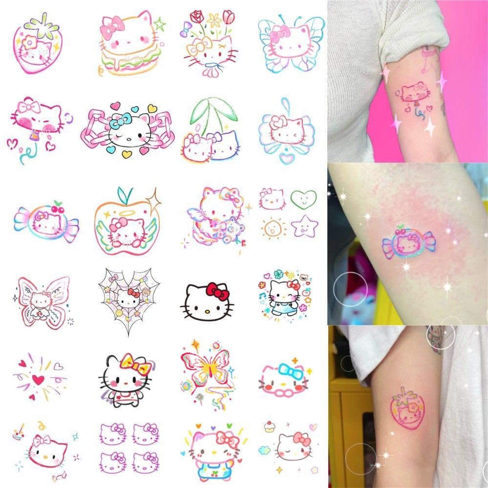 HelloKitty Cat Color Tattoo Sticker Simple Cute High-end Sense Ins Internet Popular Waterproof Hello Kitty Tattoo Sticker