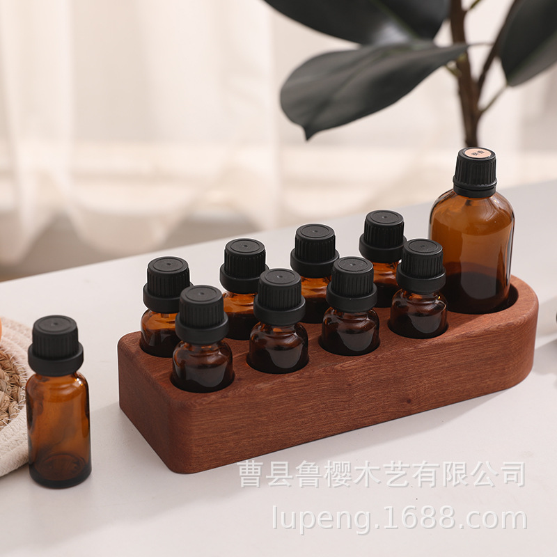 in stock Ebony Sandalwood Essential Oil Display Stand One Layer Essential Oil Roller Bead Bottle Drop Cork Bottle Dotteri Solid Wood Display Stand Customized