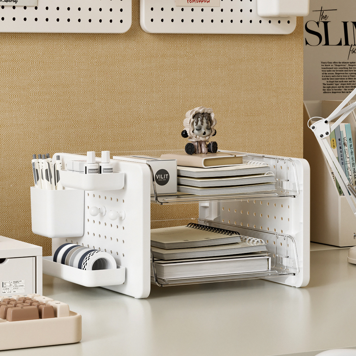 Desktop Storage Shelf Hole Board Dormitory Office Station Artifact Hand-held Display Data File Storage File Rack