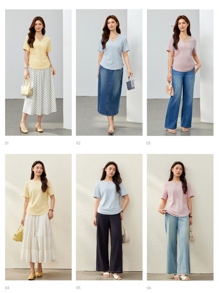 Slim Show 2024 Spring New plus size Women's chubby girl Simple Style Solid Color All-match Slim-fit V-neck Sweater