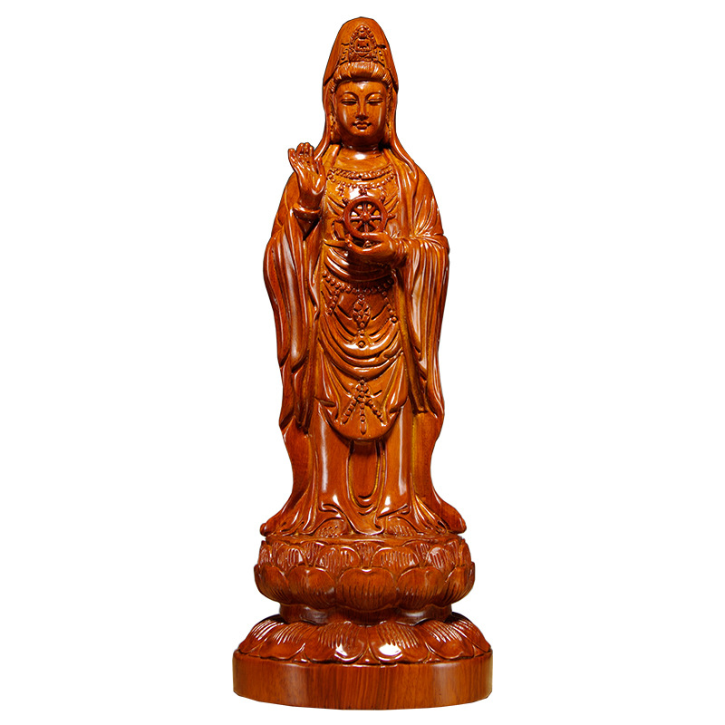 Huali Wood Carving Guanyin Bodhisattva Buddha Statues Decoration Falun Nanhai Guanyin Home Living Room Decorative Crafts