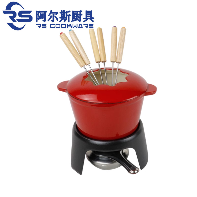 Alce cast iron enamel chocolate cheese hot pot suit melting cheese enamel cheese mini alcohol bracket