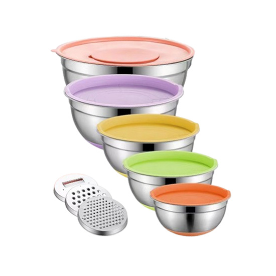 Cross-border black silicone bottom salad basin suit mother and child cover grater multifunctional baking stainless steel salad basin