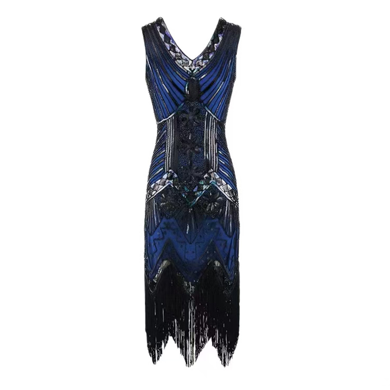 Cross-border European and American 1920s Sequin Beaded Tassel Sleeveless Vest V-neck dress Fashion Evening Dress Amazon