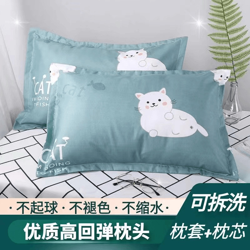 Подушка класса А, защита шеи, хлопковая, для общежитий, высокая, не проседает, с наволочкой