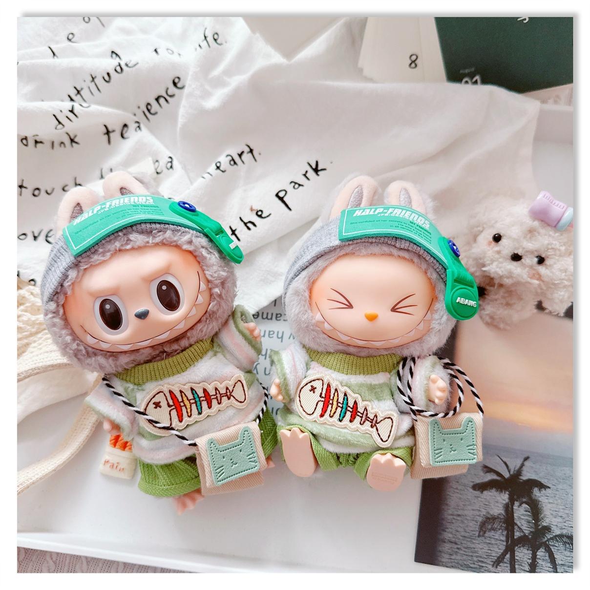 First, Second, and Third Generation Labubu Sitting Party Pendant 17cm Doll Clothes Vinyl Doll Self-Entertainment Set