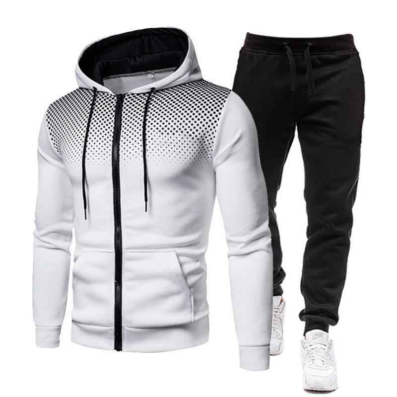 2023 new polka dot print solid color zipper suit autumn and winter fleece-lined men's and women's sports hoodie sweatshirt sweatpants