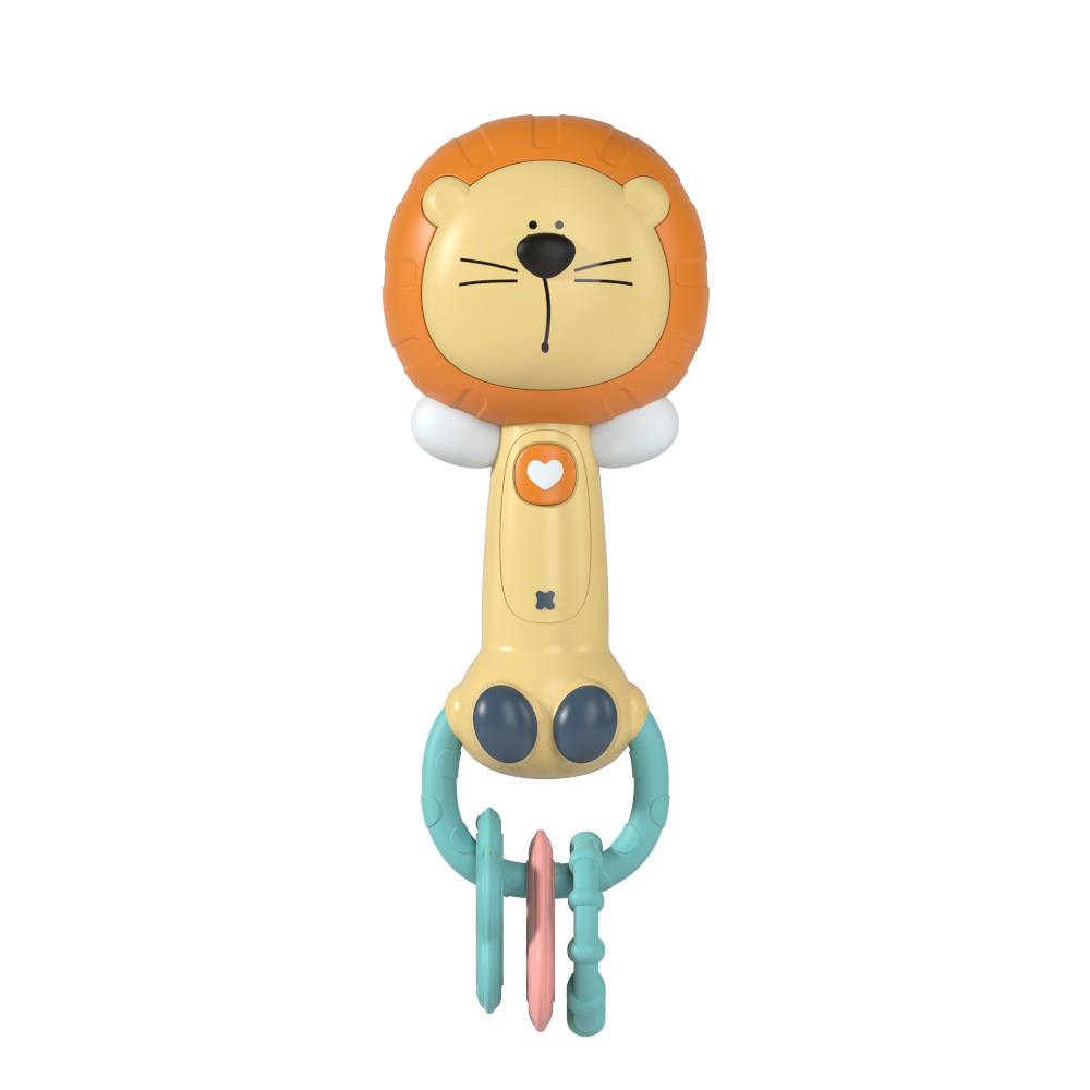 Cross-border export baby rattle cartoon tooth gum rhythm stick hand-held soothing bb stick light music rattle toy