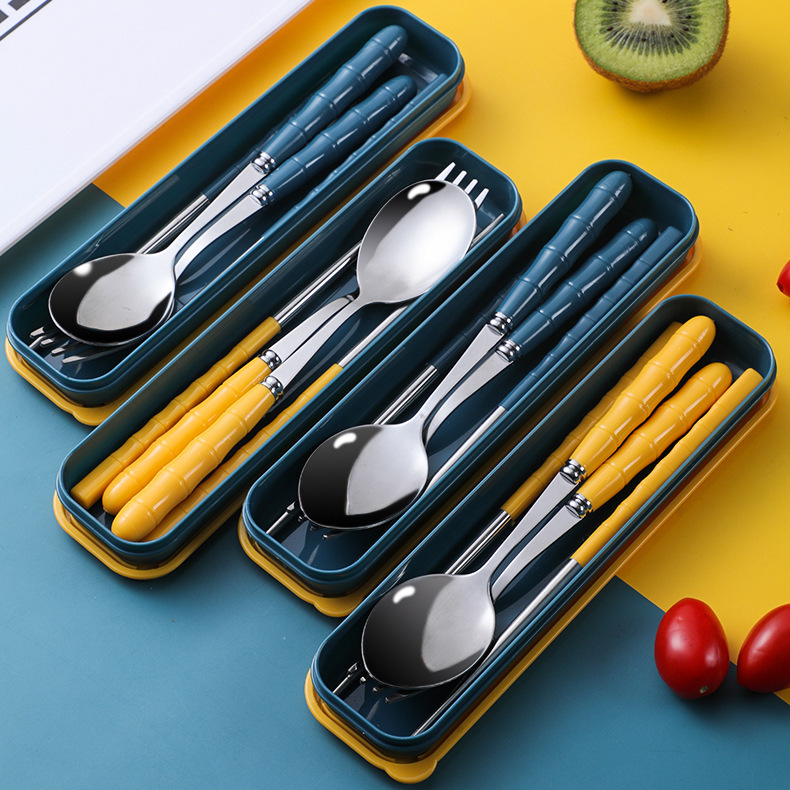 Stainless steel fork chopsticks spoon portable tableware suit student outdoor tableware Three-Piece Gift printing logo