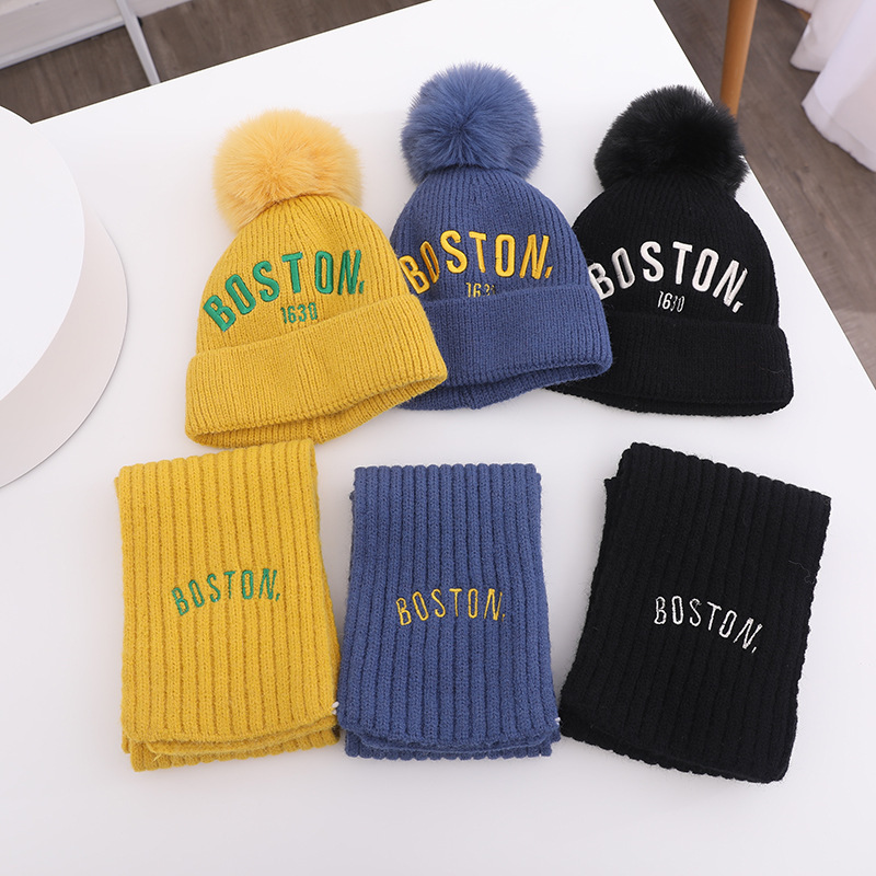 Children's Hat and Scarf Two-Piece Set Knitted Autumn and Winter Cute One-Year-Old Girl Boy Warm Hat Woolen Hat 2 Years Old