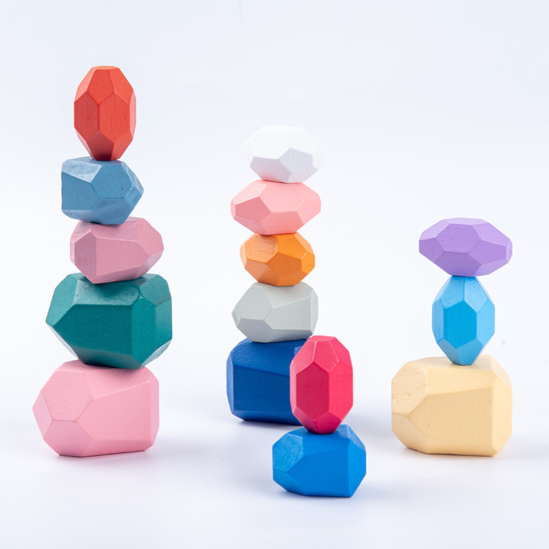 Rainbow Stacking Stone Educational Colorful Building Blocks Jenga Toy Ornaments Construction Patience Training Boys and Girls Stone Mix