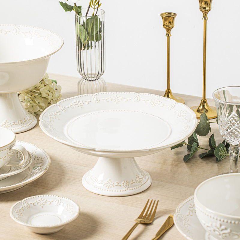 Huaxi series vintage embossed Palace style ceramic tableware salad bowl noodle bowl dinner plate snack plate dish suit