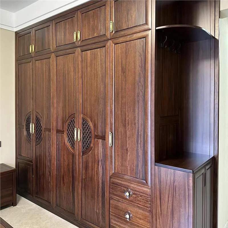Take on the Entire Case of the Whole House Wardrobe, New Chinese Style Ebony Wood Modern Bedroom Villa, Full Wall Cabinets, Built-In Display Cabinets