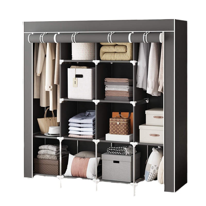 Modular Metal Single Dormitory Modern Simple Assembly Fabric Clothes Rack Cheap Simple Non-Woven Wardrobe Storage Cabinet