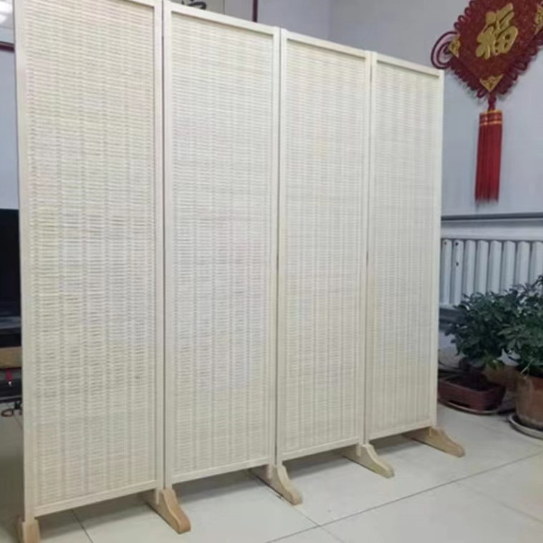 Simple Partition Folding Living Room Chinese Style Mobile Solid Wood Office Living Room Study Room Rattan Screen Partition Entrance