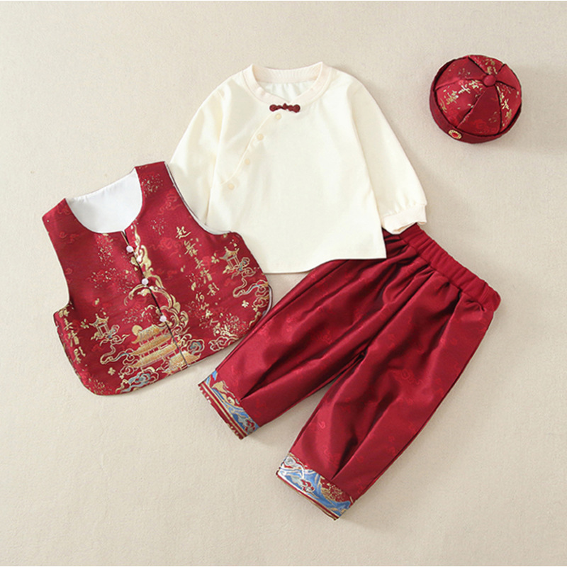 Baby's Spring and Autumn Clothes Male Baby's Split suit Chinese One-year-old Dress Children's Tang Suit New Year's Clothes Grab One-year-old