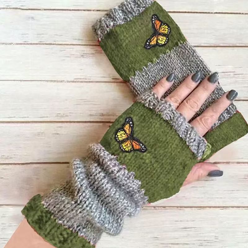 Cross-Border Autumn and Winter New Fashion Warm Patchwork Embroidered Gloves, Popular on Amazon and Wish Independent Sites