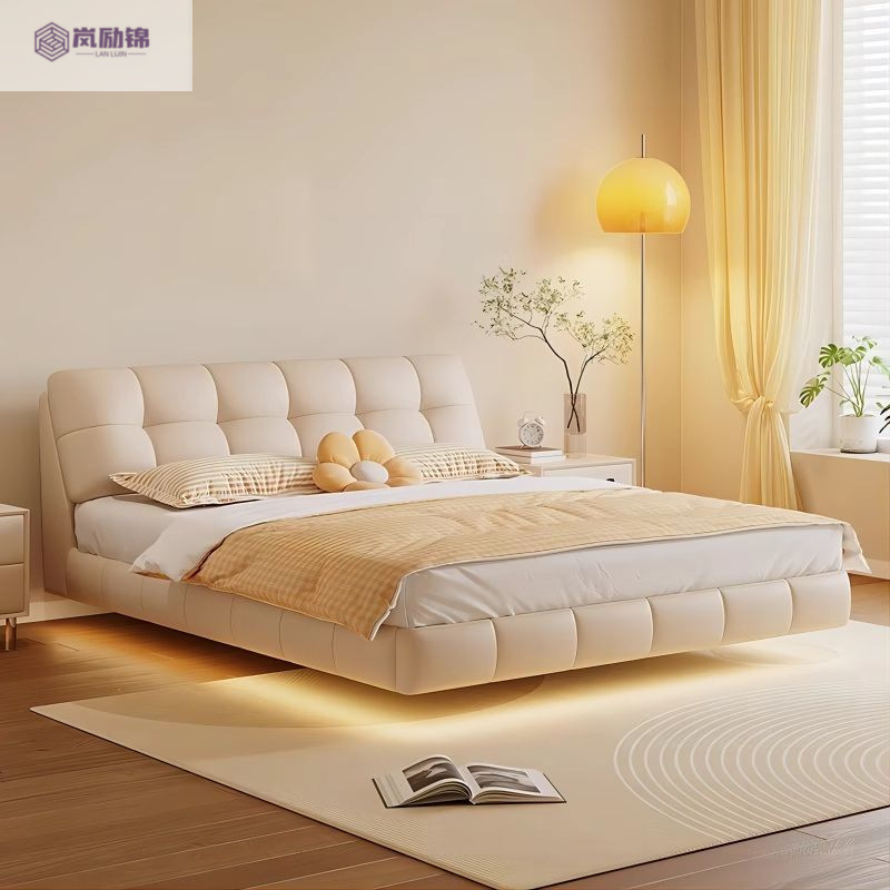 Комплект мебели для спальни в кремовом стиле, подвесная кровать 1.5м, кожаная кровать, 1.5м, двуспальная, для хранения