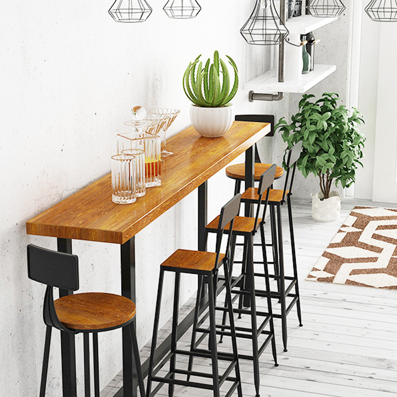 Solid Wood Casual Iron Bar Table and Chair Milk Tea Shop Bar Table Coffee Shop High Table Window Balcony Long Table and Chair