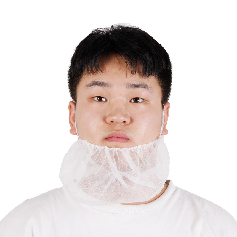 Factory wholesale white disposable non-woven beard set ear-hanging anti-beard drop breathable face cloth