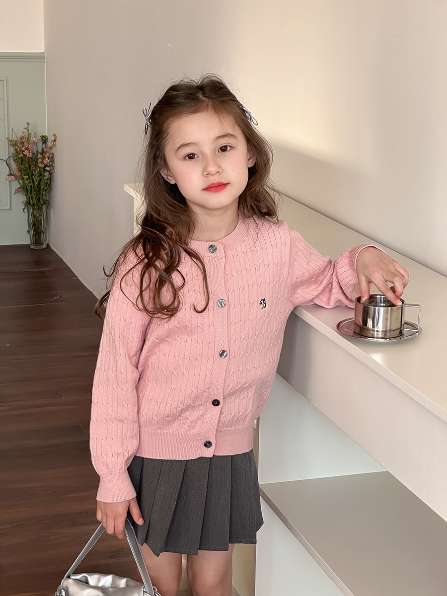 Emo Beibei 2025 Early Spring Girls Korean Style Casual Western Style Twist Sweater Embroidered Knitted Cardigan Jacket