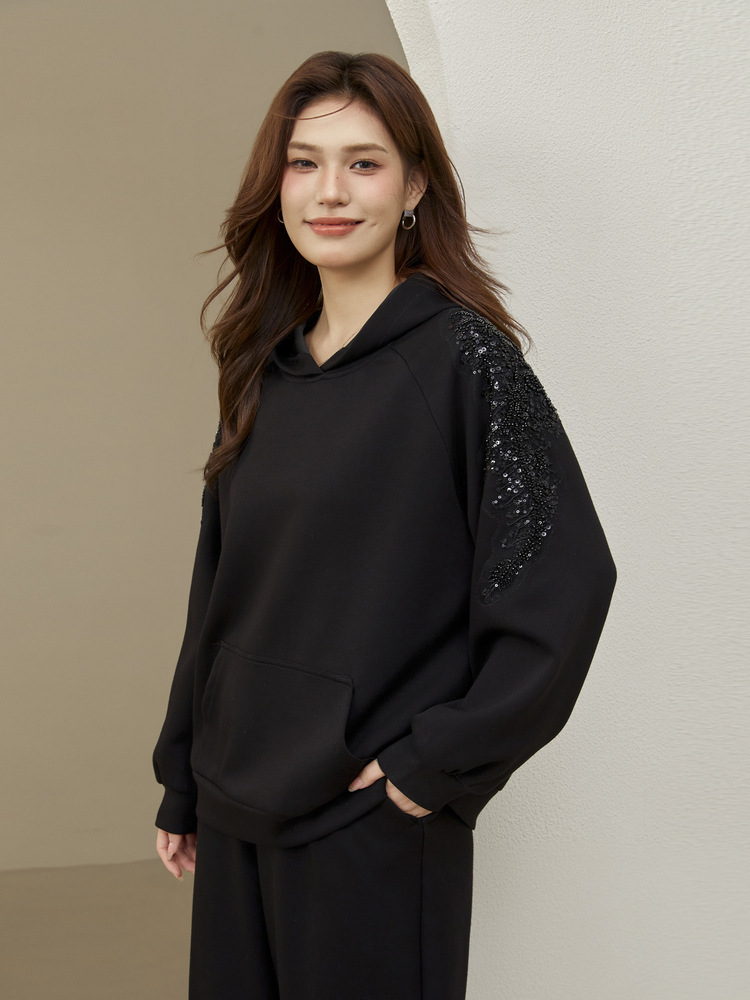 Slim Show plus size Women's Fashionable Western Style Huggy Hooded Sweat Pants Two-Piece Set Fat mm2024 Autumn New