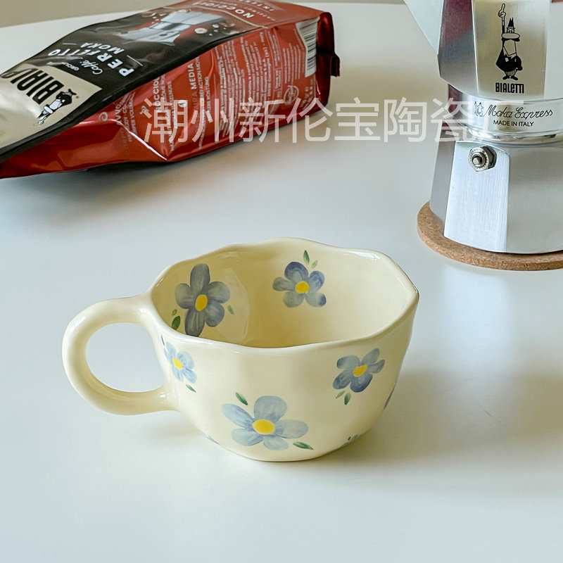Flower Noodles Copyright ins Han Feng Creamy Yellow Hand Kneading Irregular Ceramic Mug Coffee Cup Oat Breakfast Cup