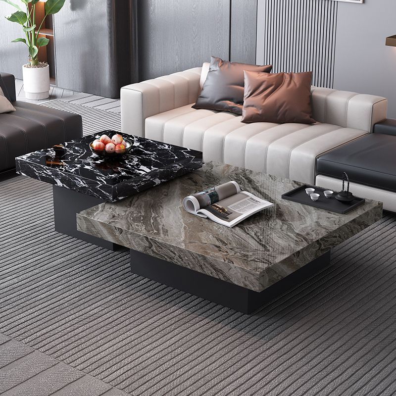 Italian Minimalist Slate Square Coffee Table Combination Light Luxury Small Apartment Living Room Home Suspended High and Low Marble Coffee Table