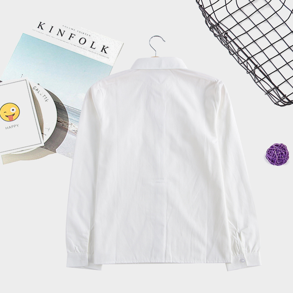 Japanese Jk Uniform Long-Sleeved White Shirt Japanese Style School Uniform Long-Sleeved Pointed Collar Square Collar Corner Placket Impermeable
