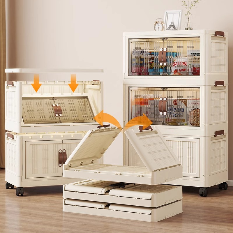 Folding Cabinet Double Door Storage Cabinet Large Capacity Bedroom Baby Wardrobe Plastic Installation-Free Floor Cabinet