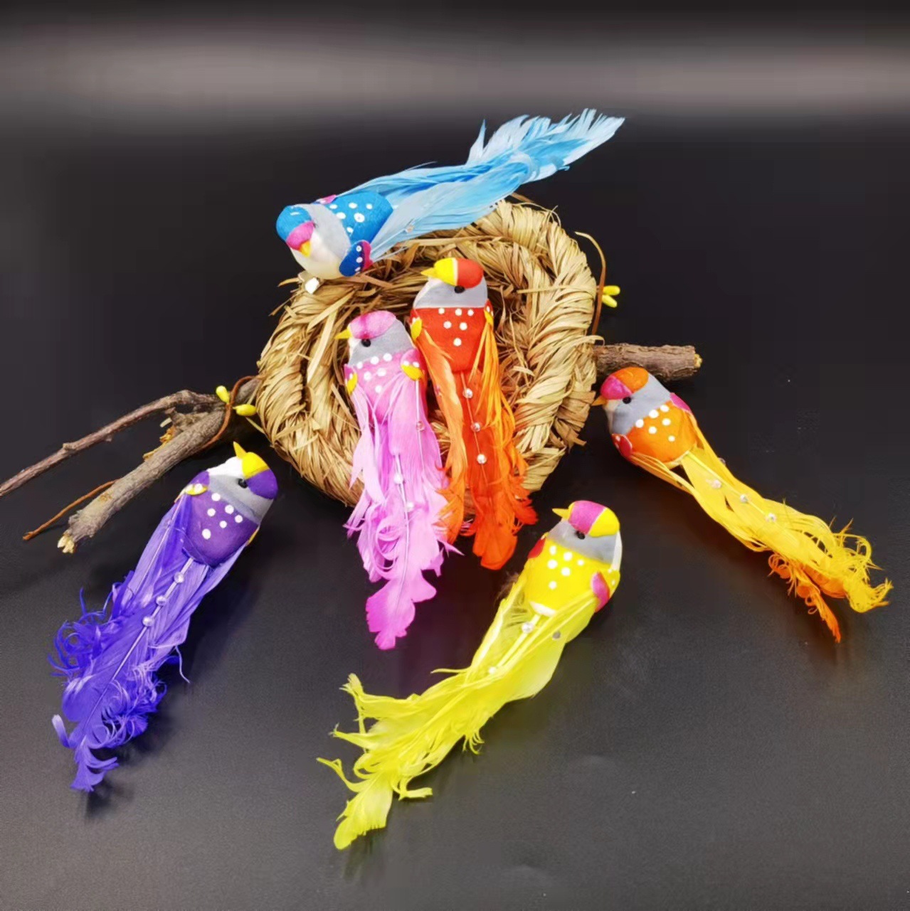 14cm Boutique Simulation Curly Hair Sticker Diamond Bird Birds/Christmas New Year Decoration/Guest Kindergarten Decoration