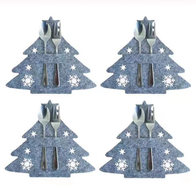 Christmas supplies Christmas tree knife and fork set black elk head gray five-pointed star tableware set table atmosphere layout