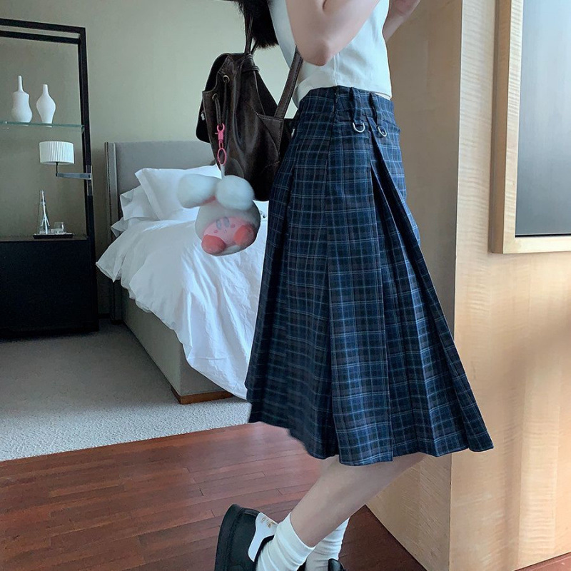 Vintage Plaid Skirt Pleated Skirt 2025 Autumn High Waist Pleated Skirt New Slimming College Style Plaid Skirt