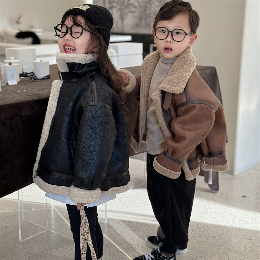 Детское зимнее пальто с флисовой подкладкой, новое теплое пальто из замши с золотым напылением