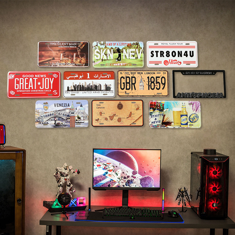 American retro tin painting license plate wall decoration bar cafe decoration blank wall wall decoration pendant license plate wholesale