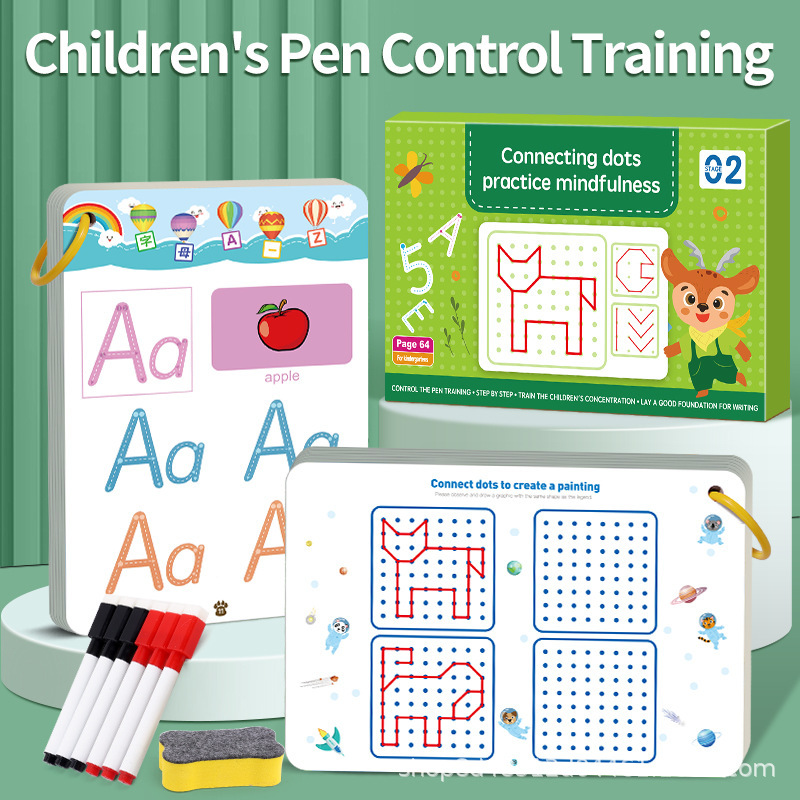Cross-Border Supply of Pen Control Training for Kidsren, Erasable Pen Practice Cards for Kindergarten Early Education, Basic Calligraphy Practice