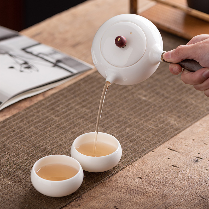 Dehua Suet Jade White Porcelain Ceramic Kung Fu Tea Set Household Handmade Xishi Pot Side Handle Pot Teapot Filter Single Pot