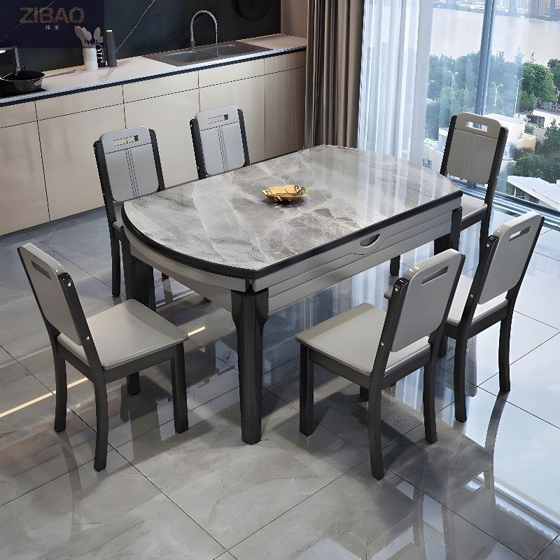 Обеденный стол из камня и стулья, современная простая мебель для небольших квартир, легкая роскошь, раскладной стол из массива дерева