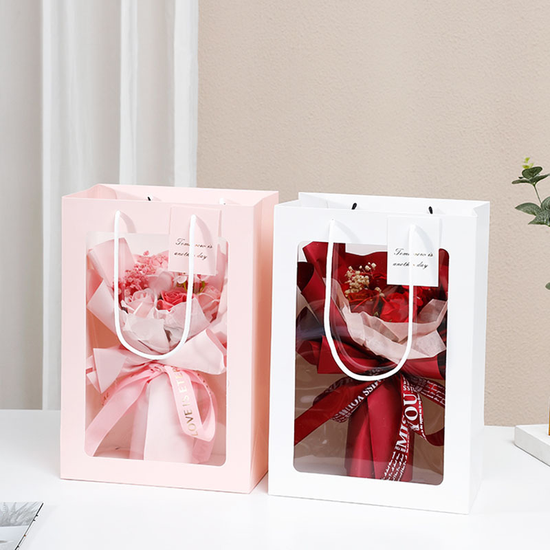Flower bag window bag transparent bouquet packaging gift bag creative window paper bag gift bag wholesale
