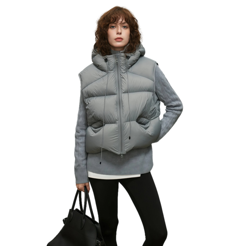 White Goose Down Hooded Down Vest Women's Short Outer Wear 2024 Autumn and Winter New Puff Small Men Vest Thick Jacket