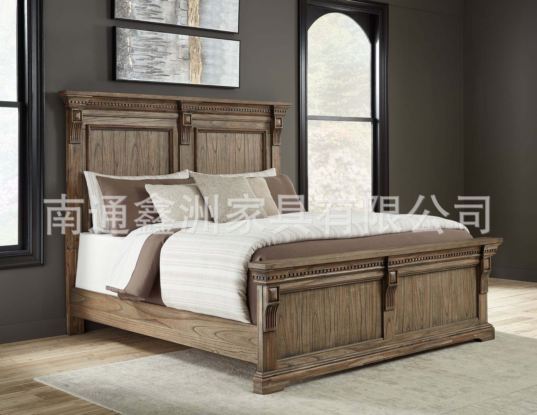 Американская стильная кровать из массива дерева, небольшая квартира, двуспальная кровать, ретро, прикроватный шкаф