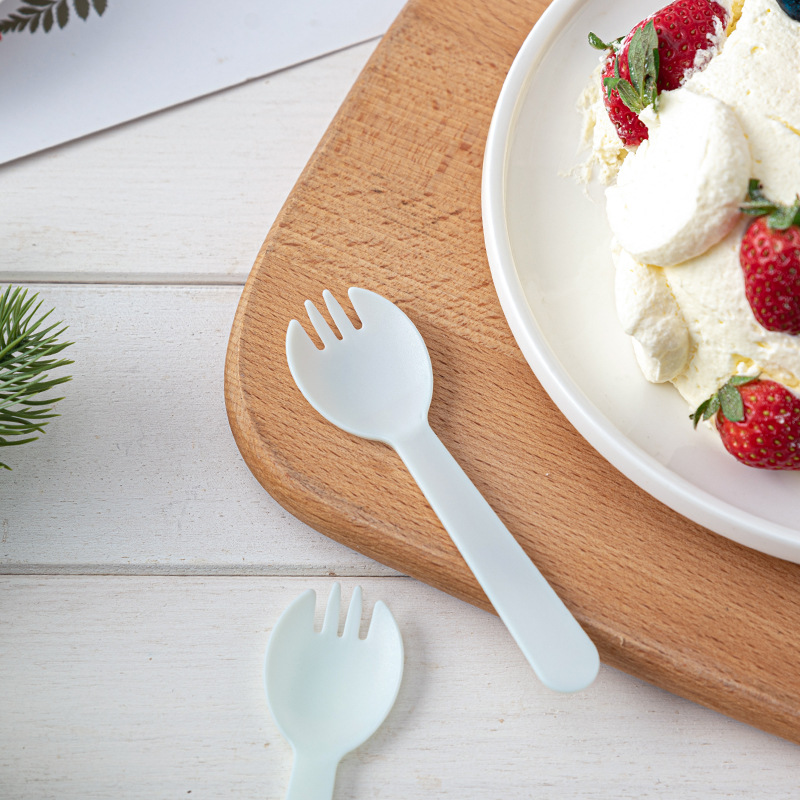 Disposable Plastic Fork Spoon Thickened Frosted with Toothed Baking Birthday Cake Dessert Spoon Ice Cream Yogurt Spoon