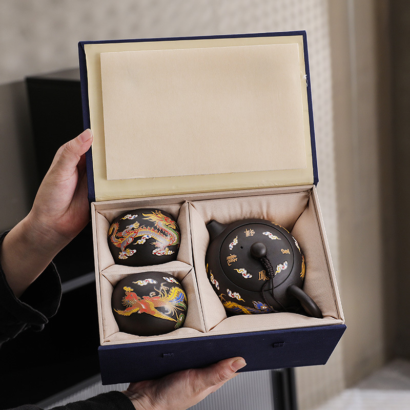 Cross-border Hot Sale Handmade Chinese Style Hot in Water Longfeng Xishi Pot Purple Sand Teapot Kung Fu Tea Set suit Dragon Pot