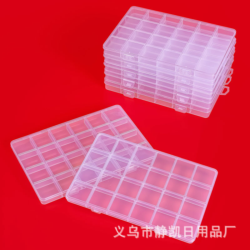 24-grid Transparent PP Storage Box with Card Slot Rice Bead Box Soft Pottery Jewelry Box Beaded Rubber Band Desktop Sub-packing Box