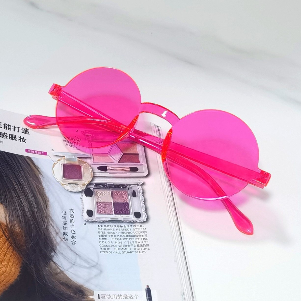 (Special) Heart-Shaped Glasses Factory Candy Jelly Color Heart Glasses Personalized European and American Sunglasses for Men and Women Peach Heart